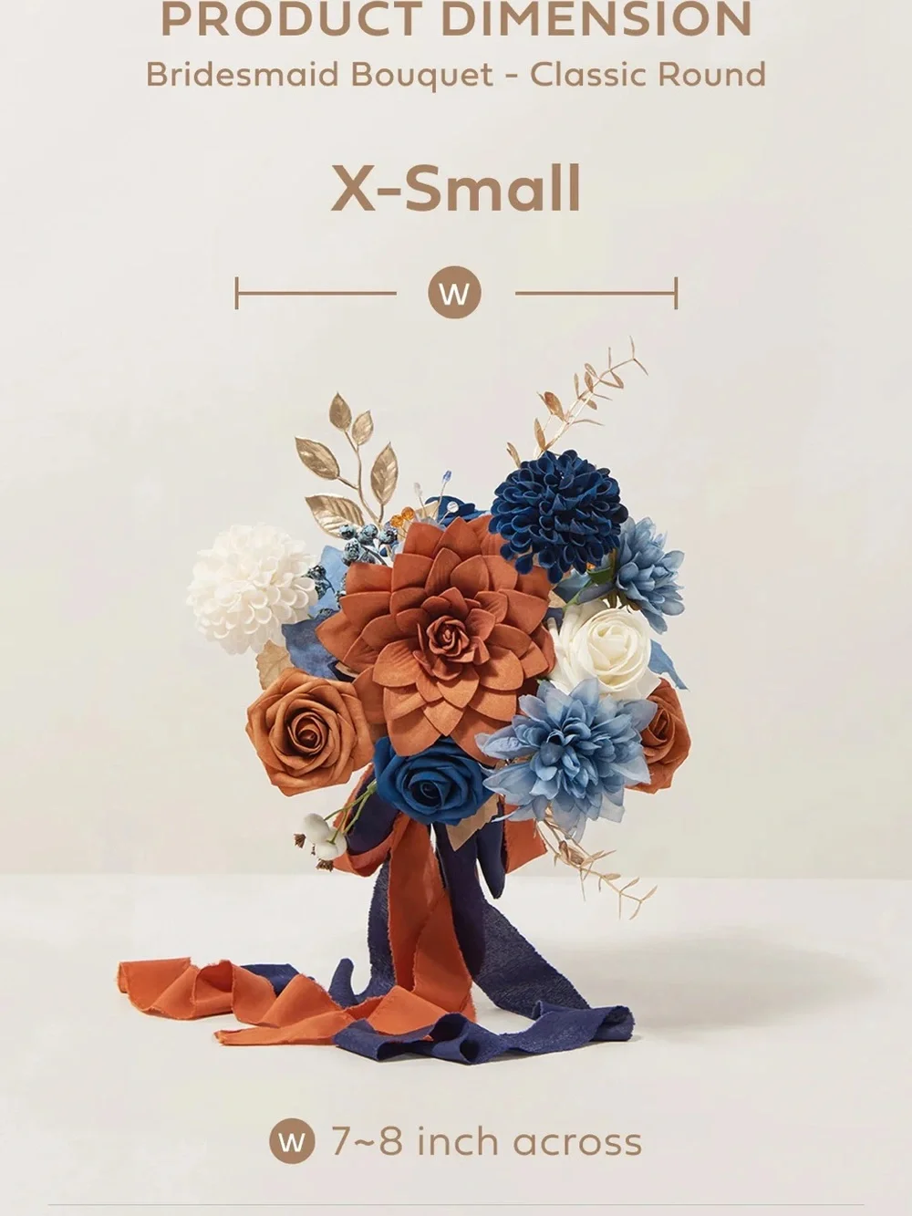 Wedding Bridesmaid Bouquet in Blue and Orange (Set of 4)